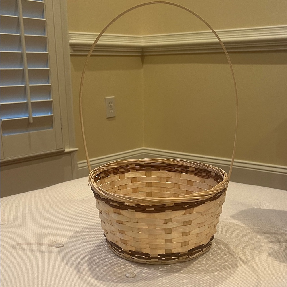 Woven Basket with Handle - Natural and Brown